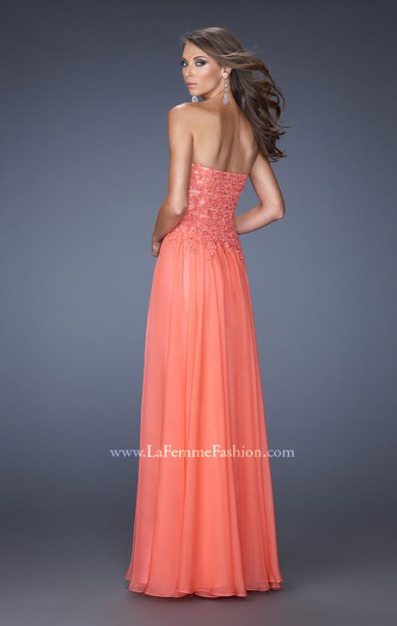 Picture of: Drop Waist Long Chiffon Prom Dress with Jeweled Lace in Orange, Style: 20108, Detail Picture 3