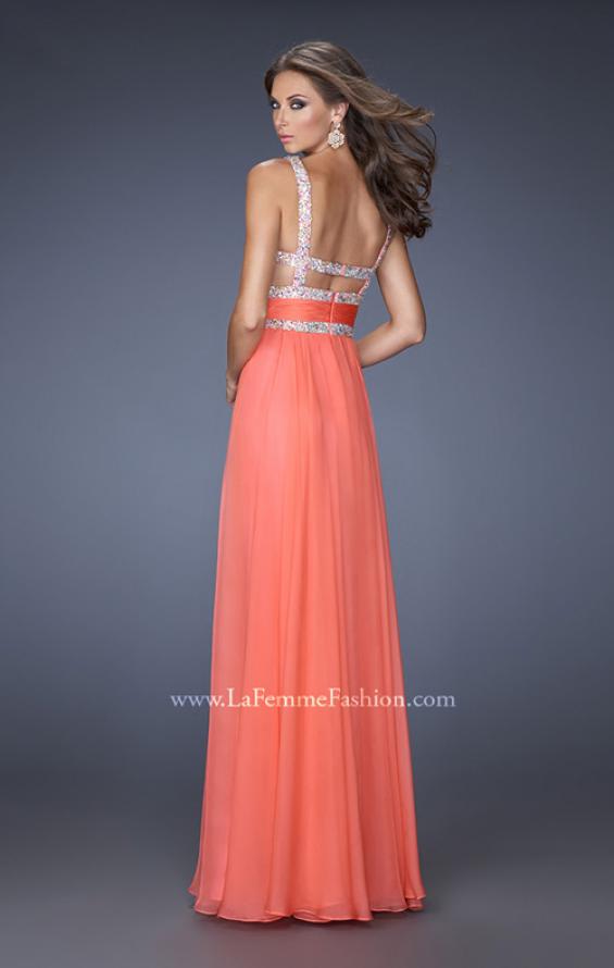 Picture of: Crinkle-Pleated Chiffon Prom Dress with Rhinestones in Orange, Style: 20110, Back Picture