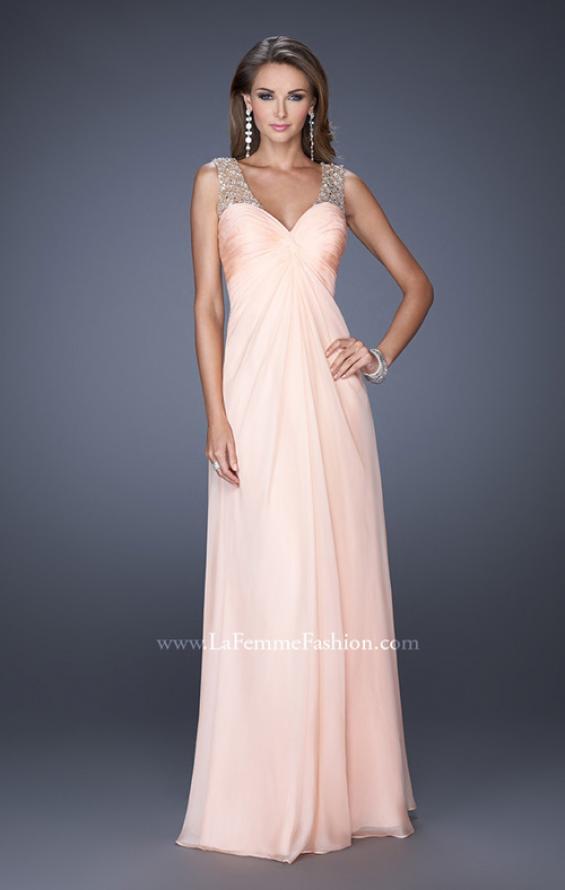 Picture of: Long Empire Waist Chiffon Prom Gown with Crystal Beads in Pink, Style: 20122, Detail Picture 1