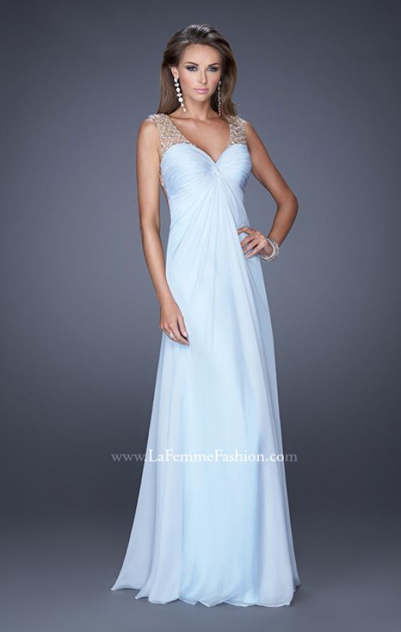 Picture of: Long Empire Waist Chiffon Prom Gown with Crystal Beads in Blue, Style: 20122, Detail Picture 2