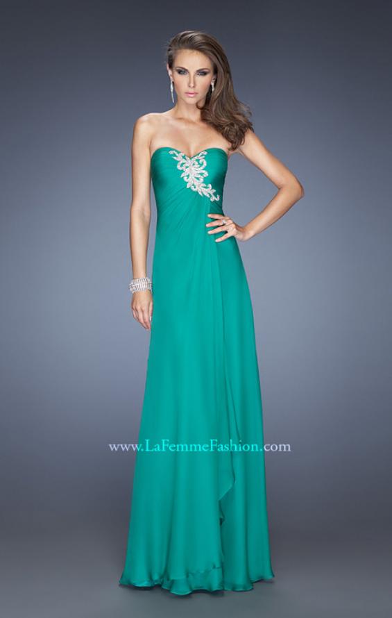 Picture of: Fitted Prom Dress with Layered Skirt and Pleated Bodice in Green, Style: 20129, Main Picture
