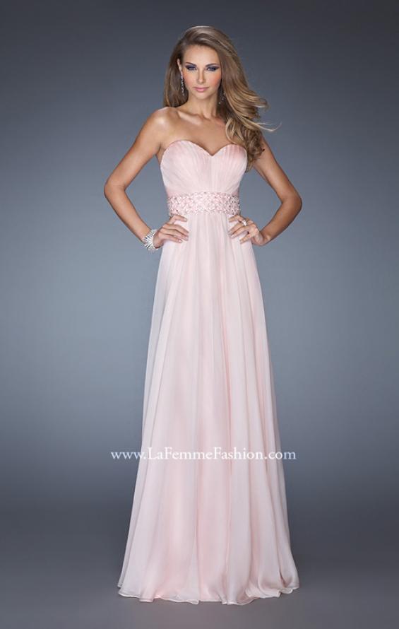 Picture of: Long Chiffon Prom Gown with Pleated Bodice and Beading in Pink, Style: 20140, Detail Picture 1
