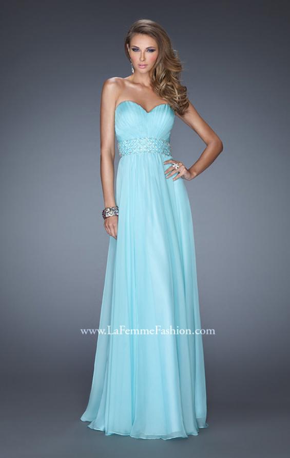 Picture of: Long Chiffon Prom Gown with Pleated Bodice and Beading in Blue, Style: 20140, Detail Picture 2