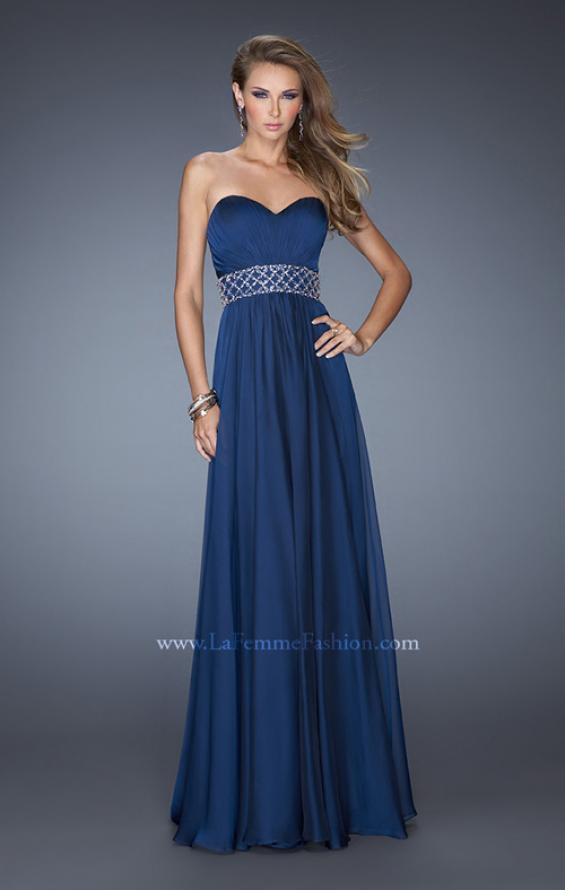 Picture of: Long Chiffon Prom Gown with Pleated Bodice and Beading in Blue, Style: 20140, Detail Picture 3