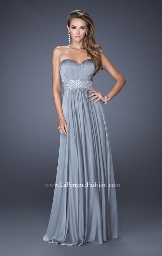 Picture of: Long Chiffon Prom Gown with Pleated Bodice and Beading in Silver, Style: 20140, Detail Picture 4