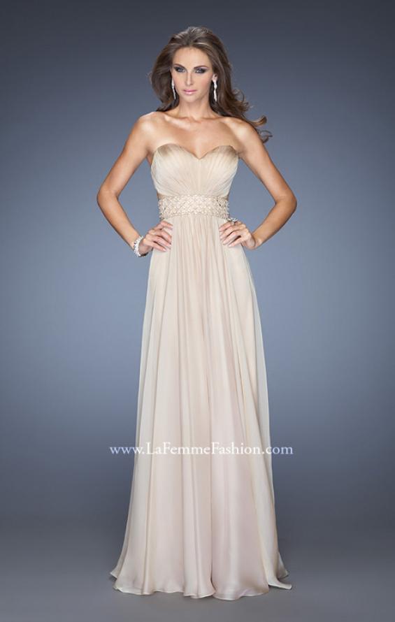 Picture of: Long Chiffon Prom Gown with Pleated Bodice and Beading in Nude, Style: 20140, Detail Picture 5