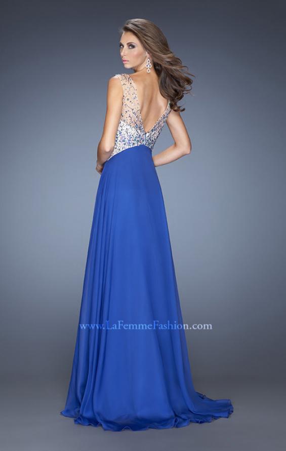 Picture of: A-line Chiffon Prom Dress with High Sheer Neckline in Blue, Style: 20163, Back Picture