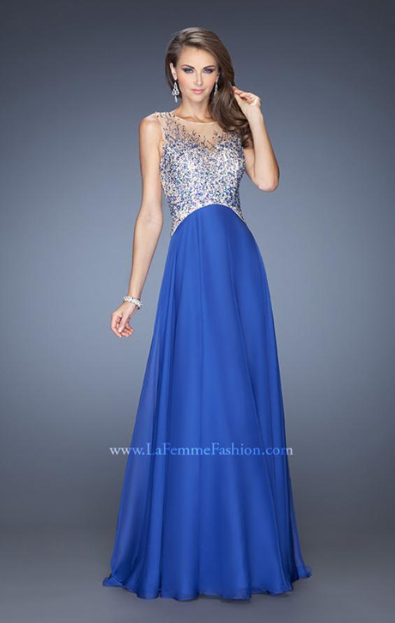 Picture of: A-line Chiffon Prom Dress with High Sheer Neckline in Blue, Style: 20163, Detail Picture 1
