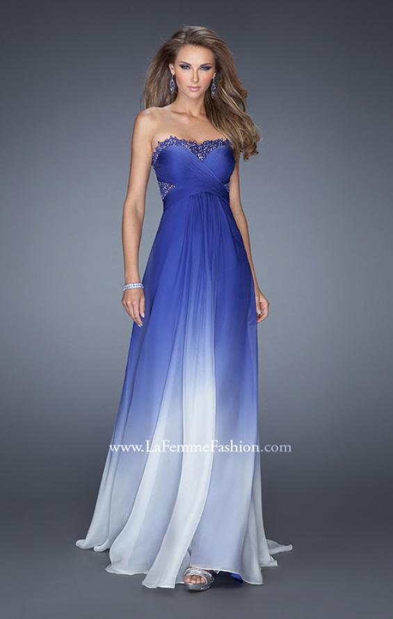 Picture of: Ombre Chiffon Prom Dress with Criss Cross Ruched Bodice in Blue, Style: 20167, Detail Picture 1