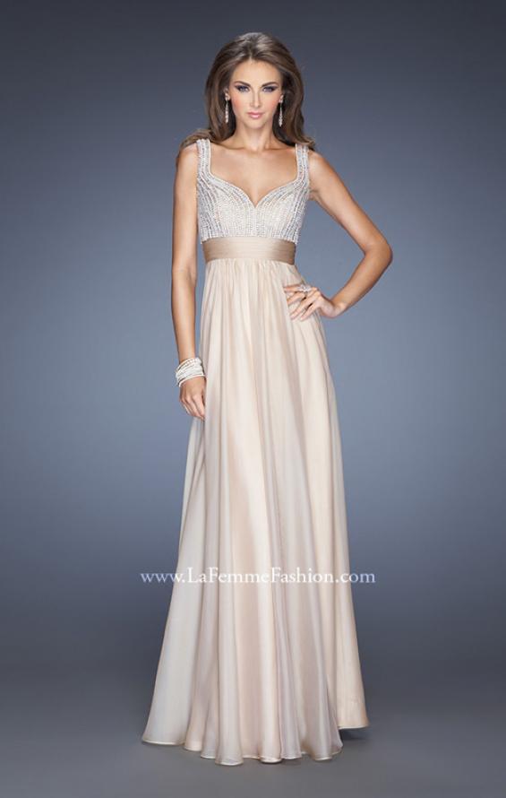Picture of: Long Prom Gown with Chiffon Skirt and Gathered Waist in Nude, Style: 20203, Detail Picture 1