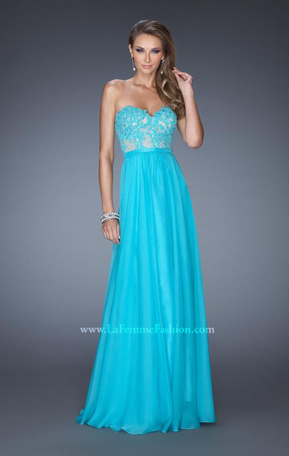 Picture of: Long Sweetheart Prom Dress with Lace and Matching Jewels in Blue, Style: 20393, Detail Picture 1