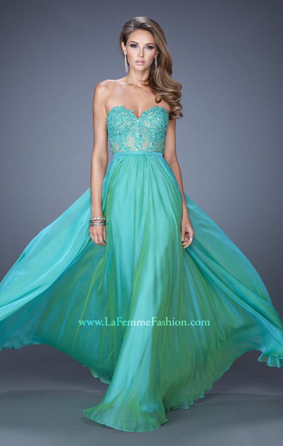 Picture of: Long Sweetheart Prom Dress with Lace and Matching Jewels in Green, Style: 20393, Detail Picture 3