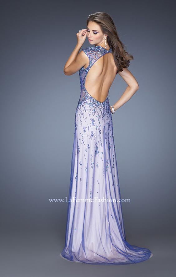 Picture of: Cap Sleeve Prom Dress with Tulle Overlay and Slit in Purple, Style: 20422, Back Picture