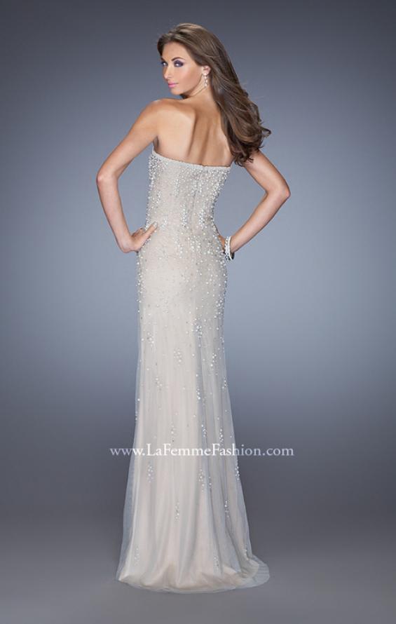 Picture of: Long Prom Dress with Pearl and Rhinestone Detail in Nude, Style: 20442, Back Picture