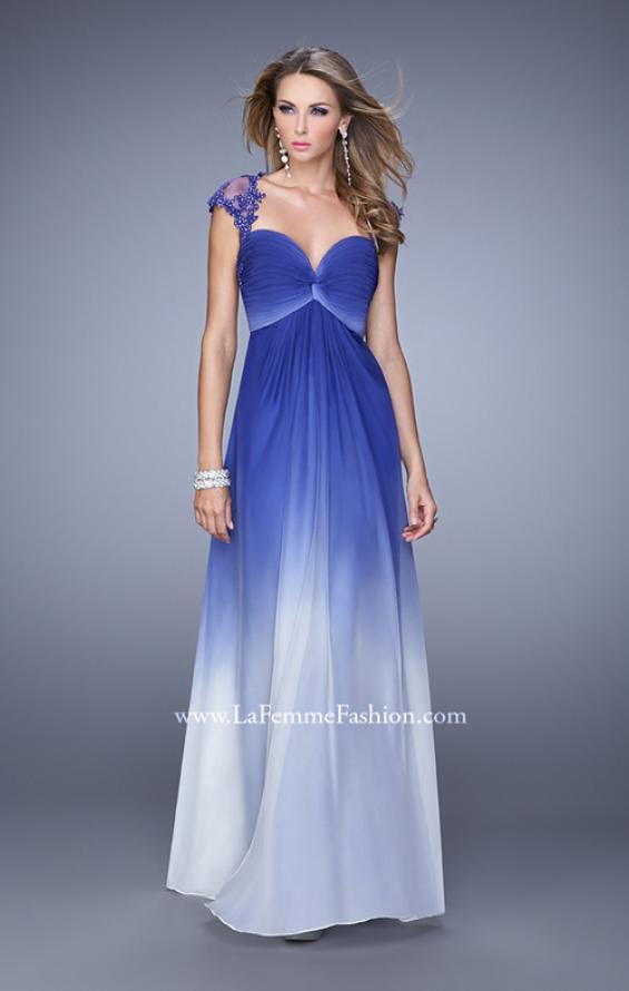 Picture of: Long Ombre Chiffon Gown with Ruched Empire Waist in Blue, Style: 20444, Detail Picture 2