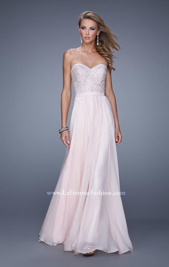 Picture of: Long Strapless Chiffon Prom Gown with Embellishments in Pink, Style: 20447, Main Picture
