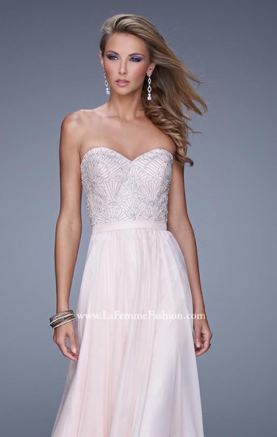 Picture of: Long Strapless Chiffon Prom Gown with Embellishments in Pink, Style: 20447, Detail Picture 1
