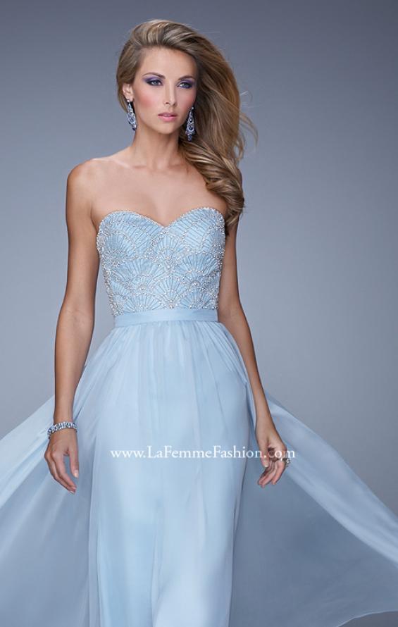 Picture of: Long Strapless Chiffon Prom Gown with Embellishments in Blue, Style: 20447, Detail Picture 6