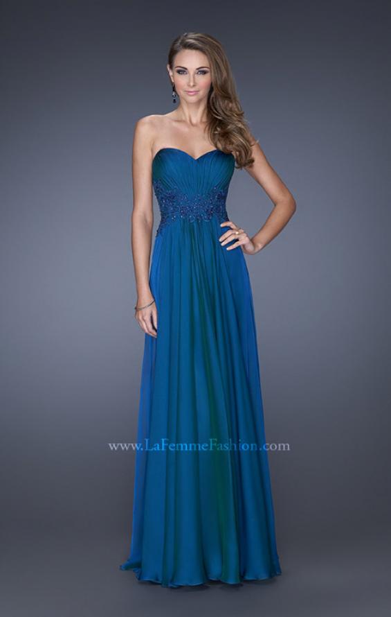 Picture of: Long Prom Gown with Jeweled Lace Accents on the Waist in Blue, Style: 20449, Detail Picture 2