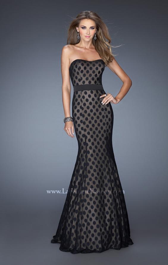 Picture of: Strapless Long Mermaid Gown with Polka Dot Lace in Black, Style: 20456, Main Picture