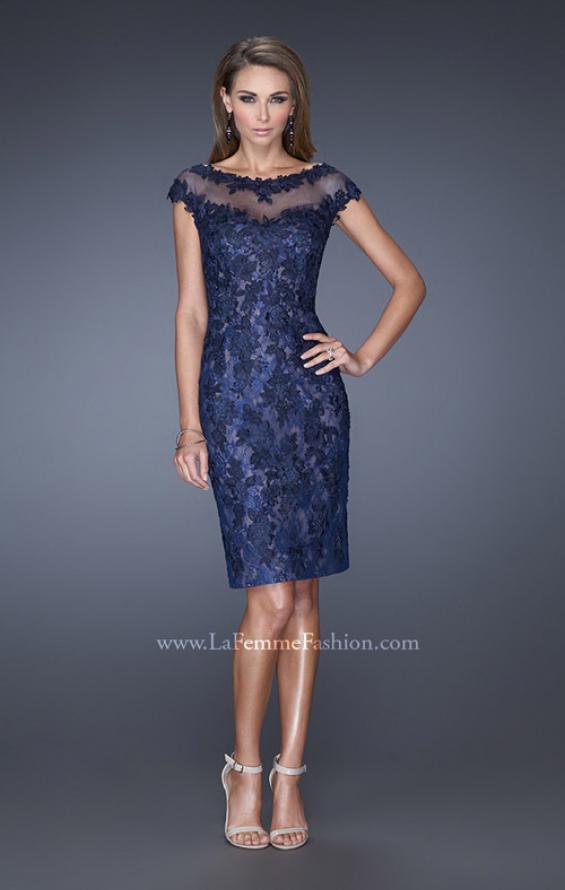 Picture of: Two Tones Lace Evening Dress with Lace Trim in Blue, Style: 20465, Detail Picture 1