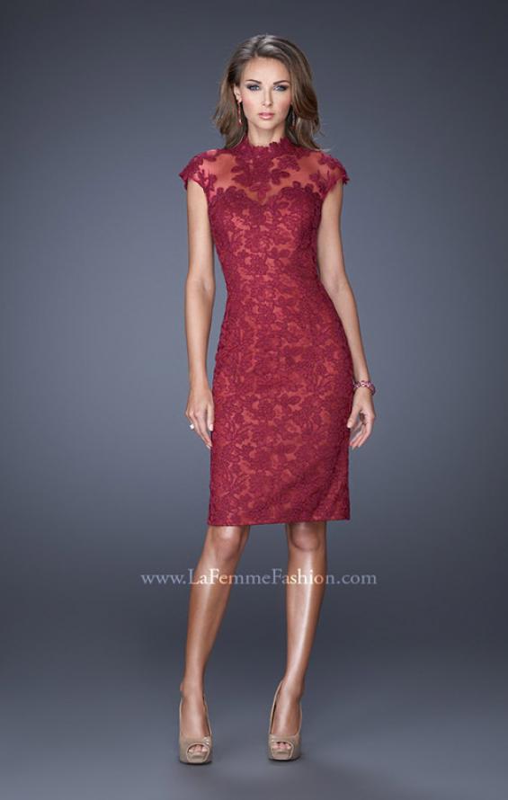 Picture of: High Neckline Lace Dress with Cap Sleeves in Red, Style: 20466, Detail Picture 1
