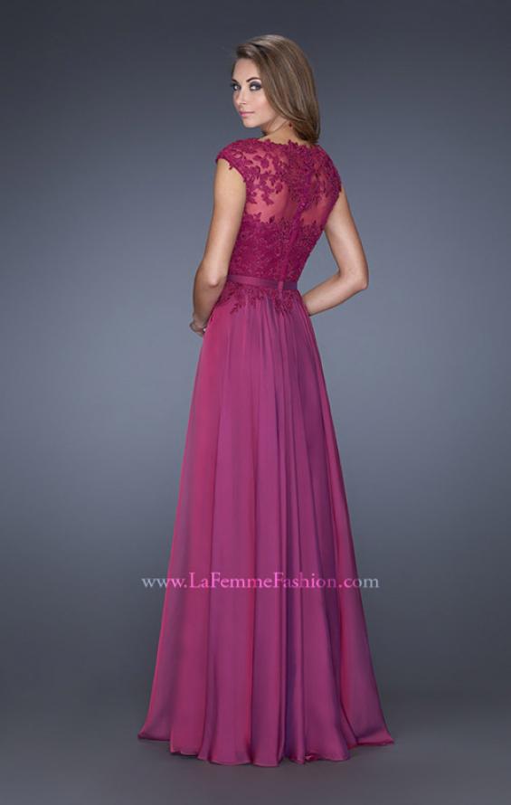 Picture of: Cap Sleeve Chiffon Evening Dress with Lace Accents in Pink, Style: 20476, Back Picture