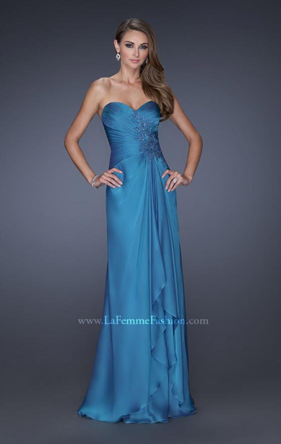 Picture of: Sweetheart Evening Gown with Gathered Bodice and Lace in Blue, Style: 20479, Detail Picture 2