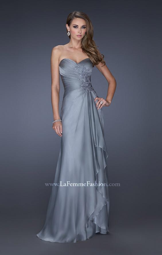 Picture of: Sweetheart Evening Gown with Gathered Bodice and Lace in Silver, Style: 20479, Detail Picture 4