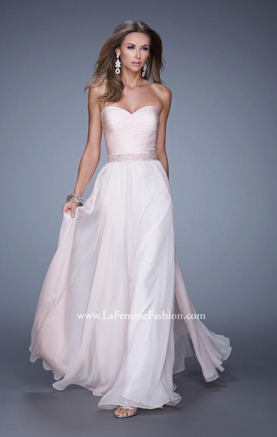 Picture of: Long Chiffon Dress with Ruched Detail and Embellishments in Pink, Style: 20527, Detail Picture 3