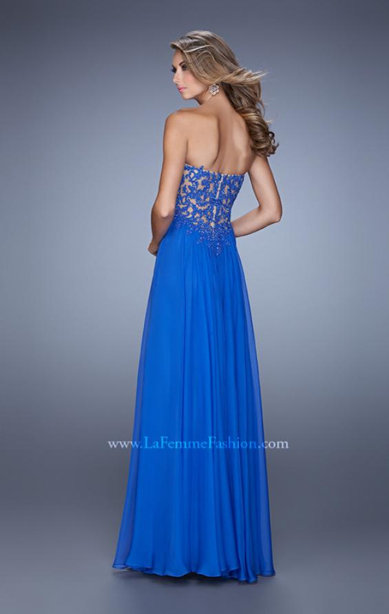 Picture of: Long Prom Gown with Jeweled Lace Appliques and Beads in Blue, Style: 20534, Back Picture