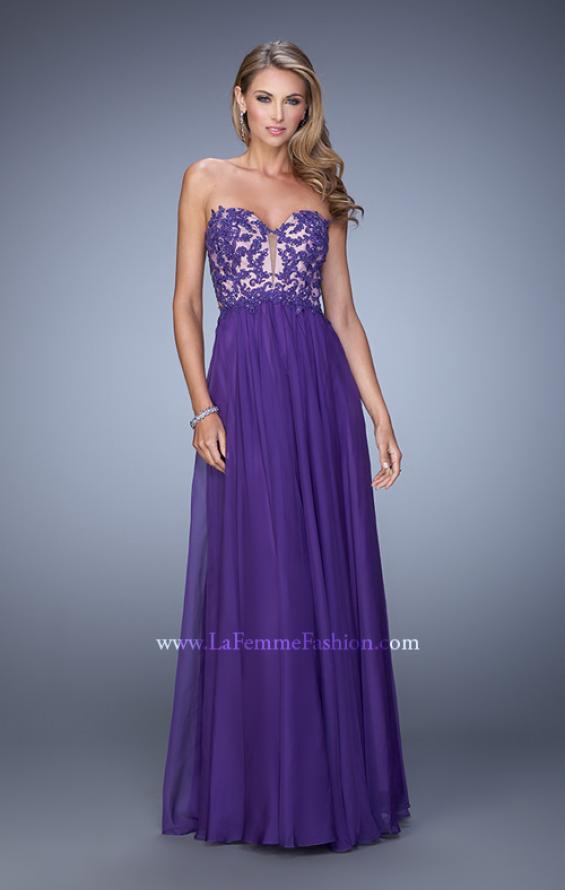 Picture of: Long Prom Gown with Jeweled Lace Appliques and Beads in Purple, Style: 20534, Detail Picture 1