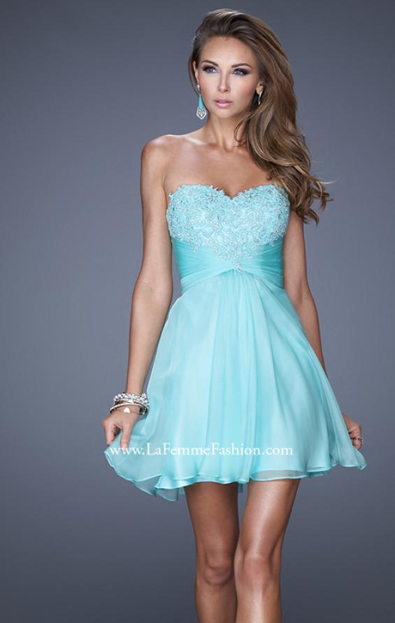 Picture of: Lace and Chiffon Prom Dress with Shimmery Lace Detail in Blue, Style: 20574, Main Picture