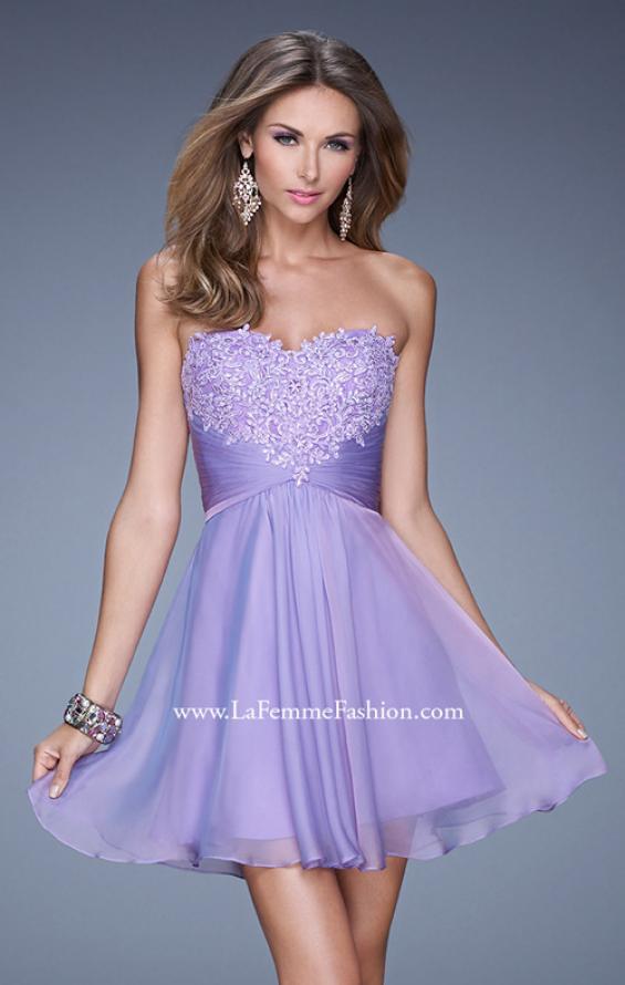Picture of: Lace and Chiffon Prom Dress with Shimmery Lace Detail in Purple, Style: 20574, Detail Picture 2