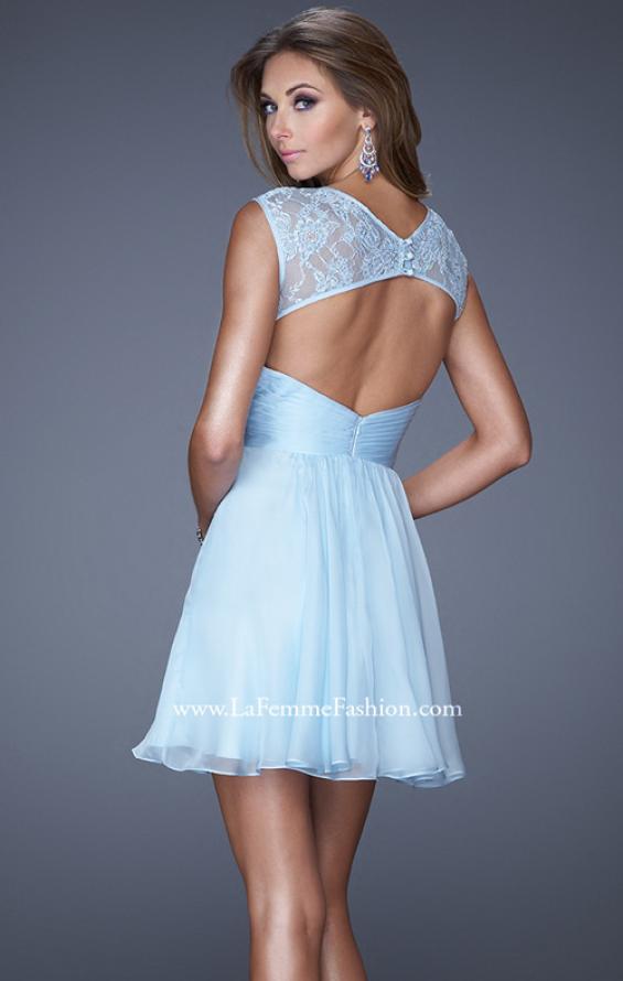 Picture of: Short Chiffon Prom Dress with Criss Cross Bodice in Blue, Style: 20581, Back Picture