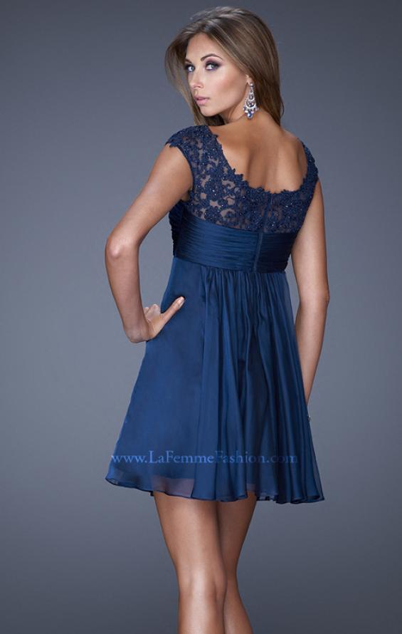 Picture of: Cap Sleeve Chiffon Short Dress with Gathering in Blue, Style: 20624, Back Picture