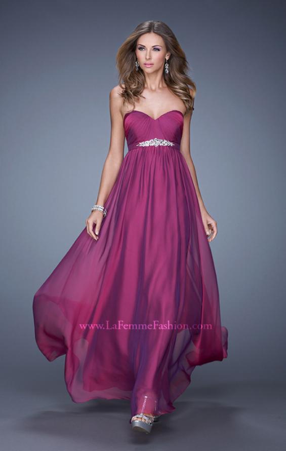 Picture of: Empire Waist Prom Gown with Gathered Bodice and Beads in Purple, Style: 20625, Main Picture
