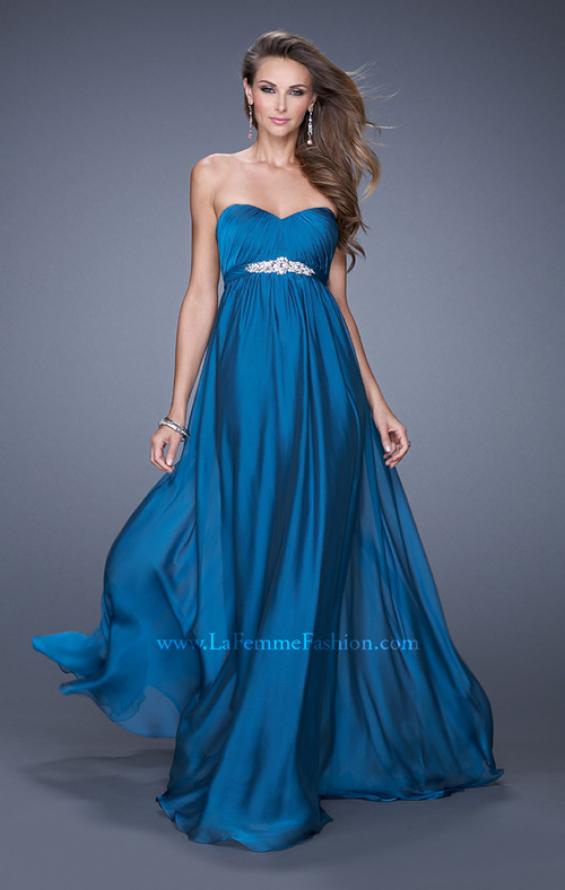 Picture of: Empire Waist Prom Gown with Gathered Bodice and Beads in Blue, Style: 20625, Detail Picture 1