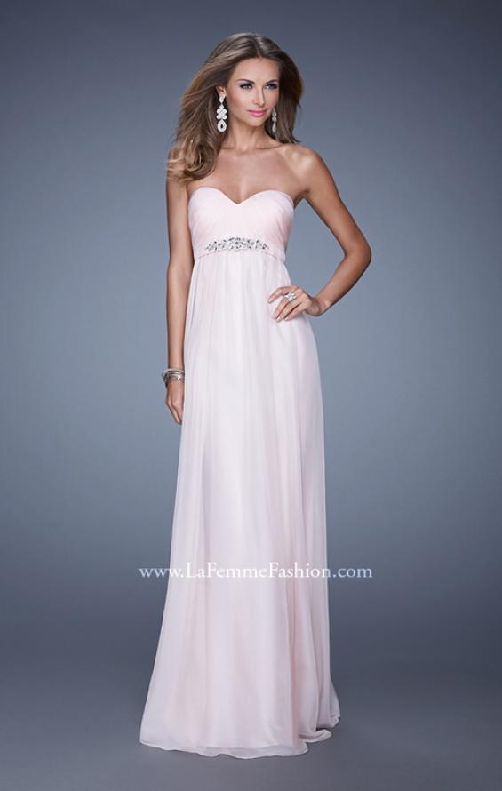 Picture of: Empire Waist Prom Gown with Gathered Bodice and Beads in Pink, Style: 20625, Detail Picture 3