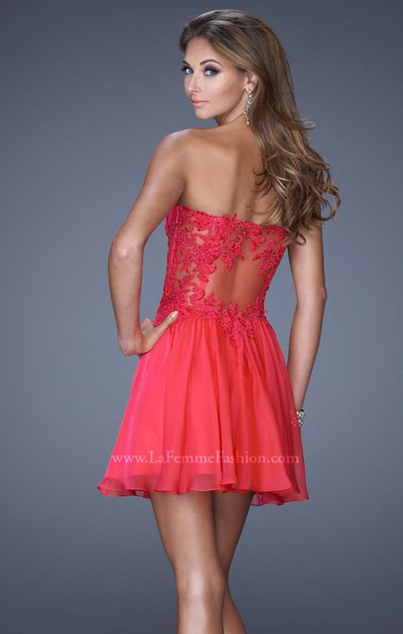 Picture of: Criss Cross Bodice Long Prom Dress with Lace in Pink, Style: 20632, Back Picture