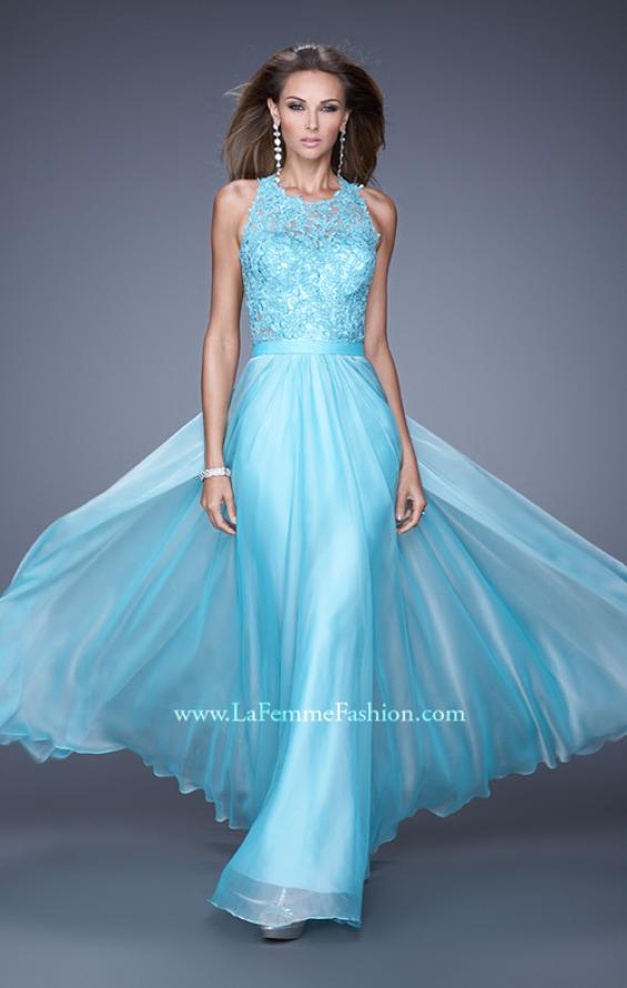 Picture of: Halter Jeweled Lace Chiffon Long Prom Dress in Blue, Style: 20638, Main Picture