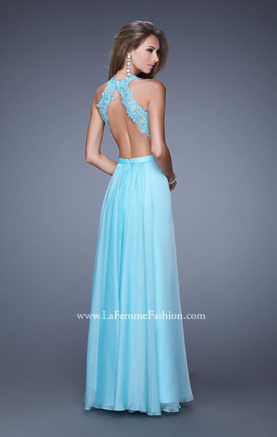 Picture of: Halter Jeweled Lace Chiffon Long Prom Dress in Blue, Style: 20638, Back Picture