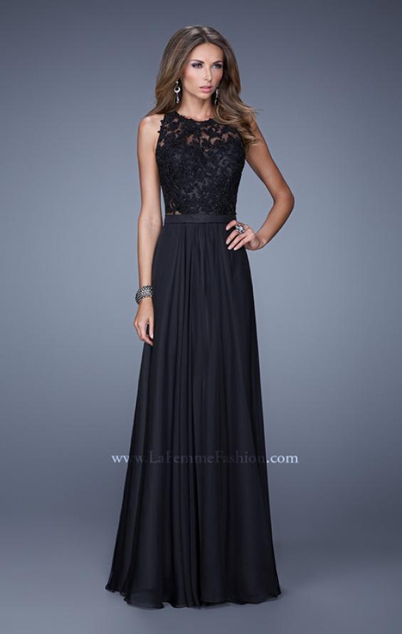 Picture of: Halter Jeweled Lace Chiffon Long Prom Dress in Black, Style: 20638, Detail Picture 1