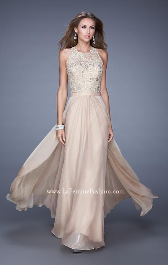 Picture of: Halter Jeweled Lace Chiffon Long Prom Dress in Nude, Style: 20638, Detail Picture 2