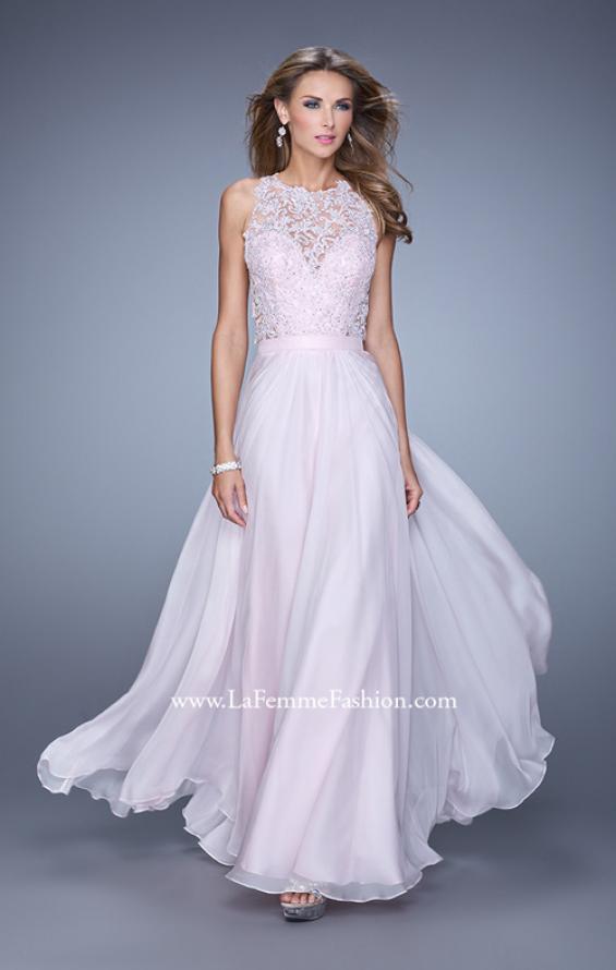 Picture of: Halter Jeweled Lace Chiffon Long Prom Dress in Pink, Style: 20638, Detail Picture 3