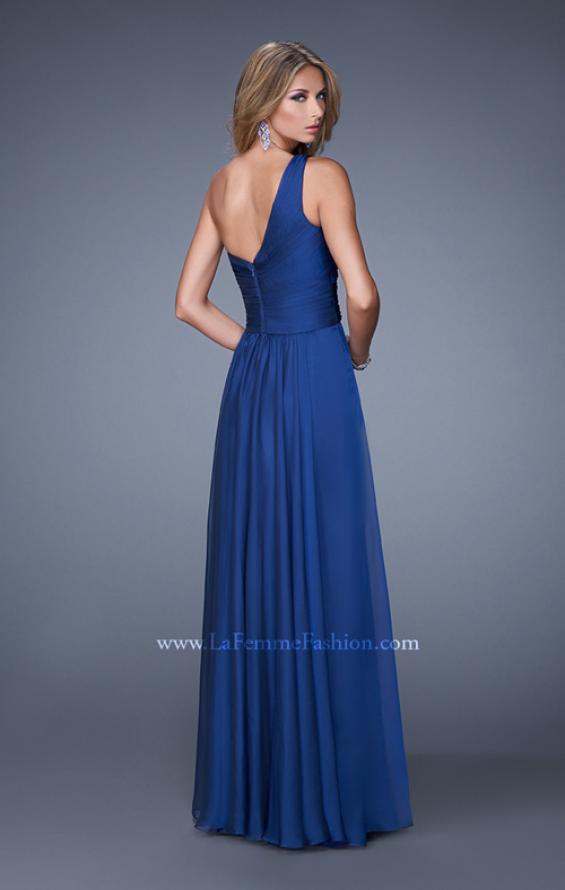 Picture of: Long One Shoulder Prom Gown with Criss Cross Bodice in Blue, Style: 20639, Back Picture