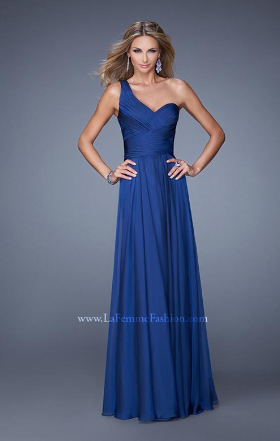 Picture of: Long One Shoulder Prom Gown with Criss Cross Bodice in Blue, Style: 20639, Detail Picture 3