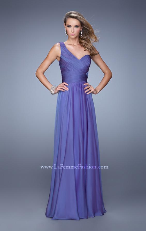 Picture of: Long One Shoulder Prom Gown with Criss Cross Bodice in Purple, Style: 20639, Detail Picture 4