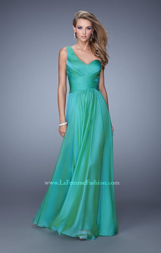Picture of: Long One Shoulder Prom Gown with Criss Cross Bodice in Green, Style: 20639, Detail Picture 5