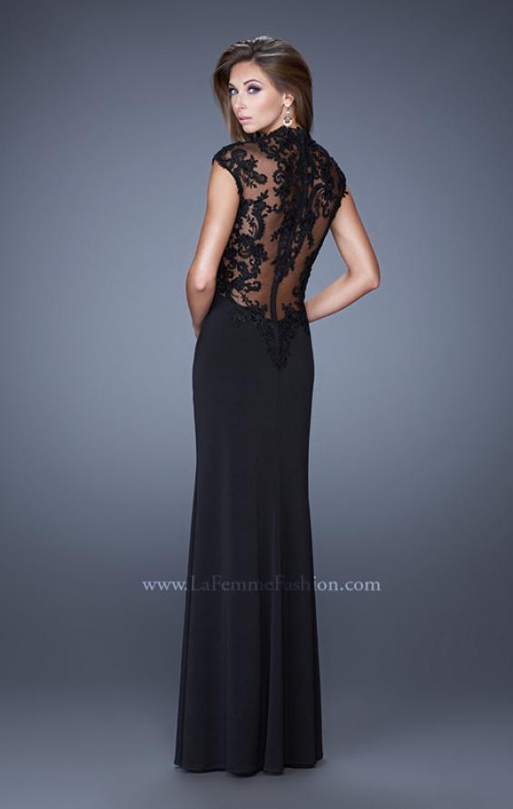 Picture of: High Neck and Cap Sleeve Jersey Prom Dress with Lace in Black, Style: 20650, Back Picture